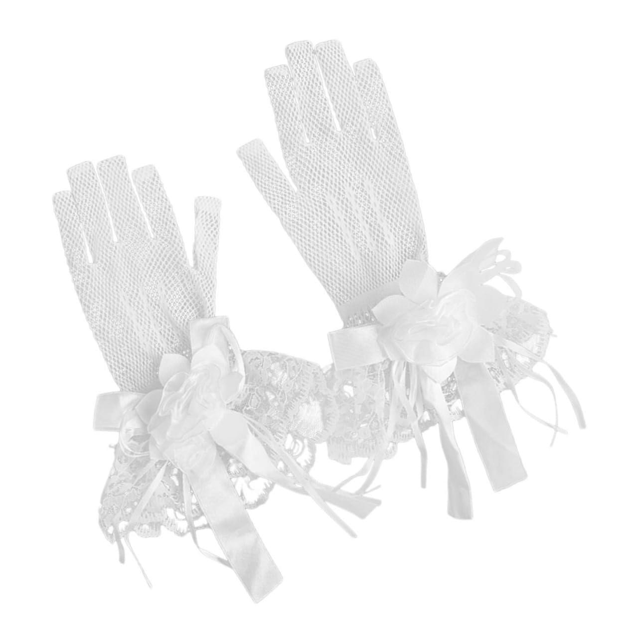 SHERCHPRY Guantes de boda guantes de boda vestido de invitada de boda formal guantes de encaje de las mujeres guantes de flores de encaje guantes de novia de boda cintas… Beige