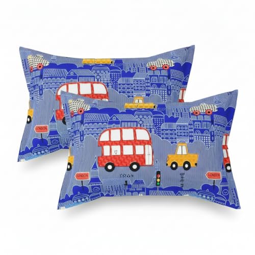 Image of Filymore Pillow Covers Pair of 2 Covers for Kids' Room, Super car Theme Girls, Boys | 240 TC Microfiber Soft & Skin Friendly Pillow Cases | Size (17 x 27 inch (Blue red and White).