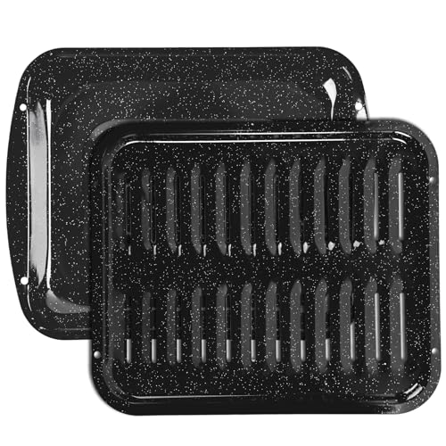 VANKUTL Broiler Pan for Oven – 16.75'×13' Non-Stick Porcelain Coated 2-Piece Set, Broiling Pan for Oven Safe Up to 500°F, Drains Fat, Dishwasher Safe Broiler Pans for Steak, Bacon & Vegetable