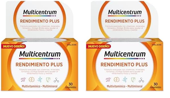 Multicentrum Plus Complemento Alimenticio Multivitamínico y Multimineral Con Ginseng y Ginkgo Biloba Para Adultos, Sin Gluten, 30 Comprimidos (Paquete de 2)