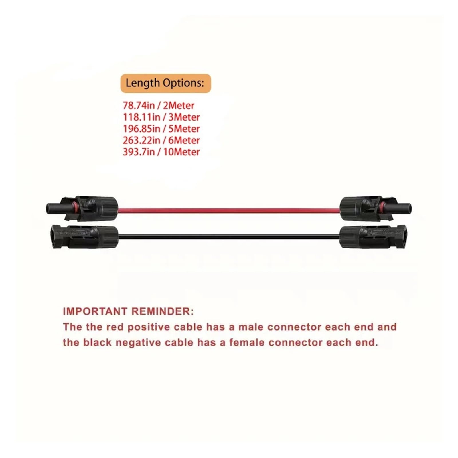 Cable de extensión Solar de Doble Extremo, Rojo y Negro, con Conector de 2 a 10 Metros, 4 mm²/6 mm², for Panel Solar fotovoltaico.(1Pair 6m 263.22 Inch,10 AWG-6mm2)