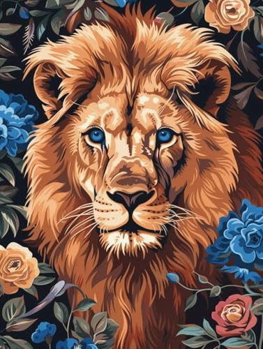 Kit peinture diamant adulte et enfant motif lion fleuri, une activité créative idéale à offrir