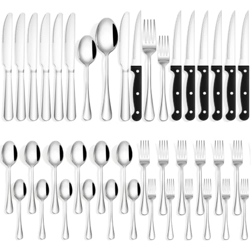 Quatish 36-Piece Silverware Set with Steak Knives
