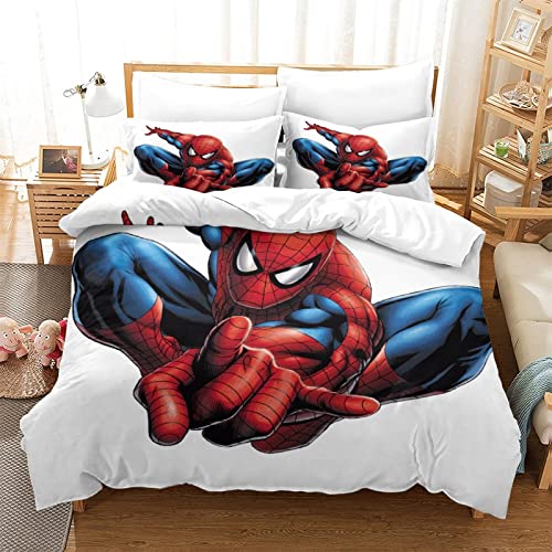 Spiderman Housse De Couette Double（200x200cm） Adult Spidey Faces 3D Motif Imprimé Parure De Lit Microfibre avec Fermeture Éclai avec Taies d'oreiller pour Adultes Enfants Filles