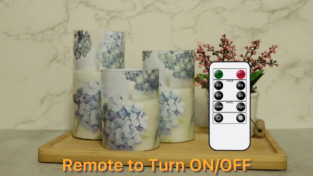 Image of Hydrangea Glass Flameless Candles with Remote Timer Battery Operated LED Flickering Pillar Candles Real Wax Spring Dinner Wedding Holiday Decor D3 x H4, 5 inch, 6 inch