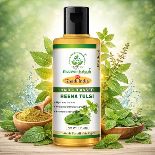 Image of Bhudevam Natural Khadi Henna & Tulsi Shampoo Natural Hair Care for Strength & Shine | Promote Hair Growth & Protect Hair Scalp Suitable for All Hair Types- Pack of 2