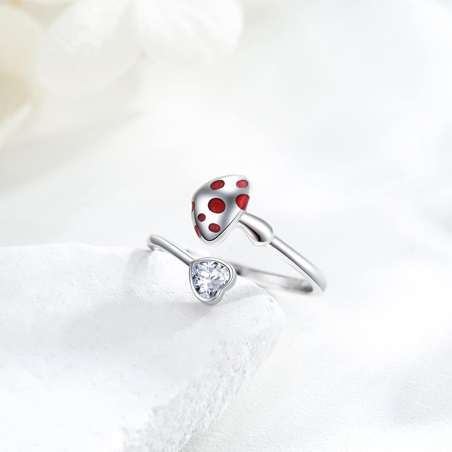 JUSTKIDSTOY Mushroom Ring for Women 925 Sterling Silver Mushroom Jewelry Adjustable Open Ring Mushroom Gift for Brithday Christmas Gifts - Image 3