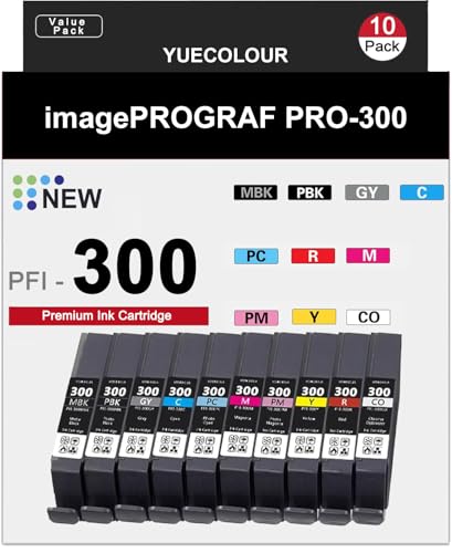 PFI-300 Ink Cartridges High Capacity Replacement for PFI 300 Ink Cartridges Replacement for Canon ImagePROGRAF PRO-300 Printer, 10-Pack (MBK/PBK/C/M/Y/PM/PC/R/GY/CO)