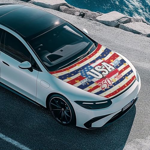 Image of 59x39 Inch Hood Cover for Compact Cars SUV Sedans Trucks, America 250 Waterproof Stretchable Car Hood Wraps Auto Banner Auto Dcorative Accessories