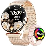 Hwagol Smart Watch[Call/Metal Slim] Android iPhone Compatible,1.43' Micro-Spherical AMOLED Smart Watches for Women,IP68 Waterproof Fitness Tracker Pedometer/Sleep/Heart Rate Monitor(20mm Band*2)