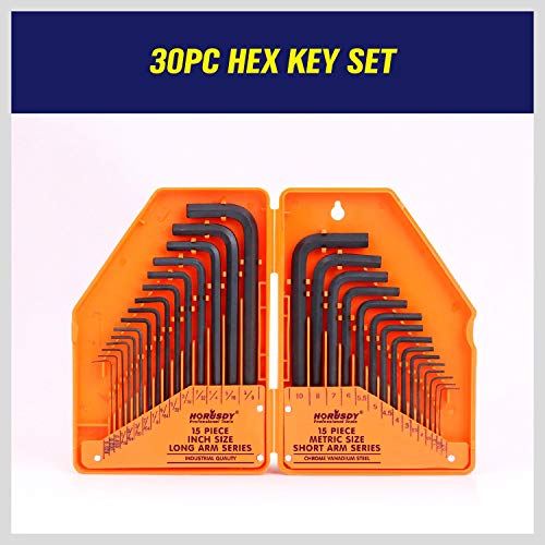 HORUSDY Hex Key Set, Allen Wrench Set Inch/Metric 30-Piece MM(0.7mm-10mm) SAE(0.028
