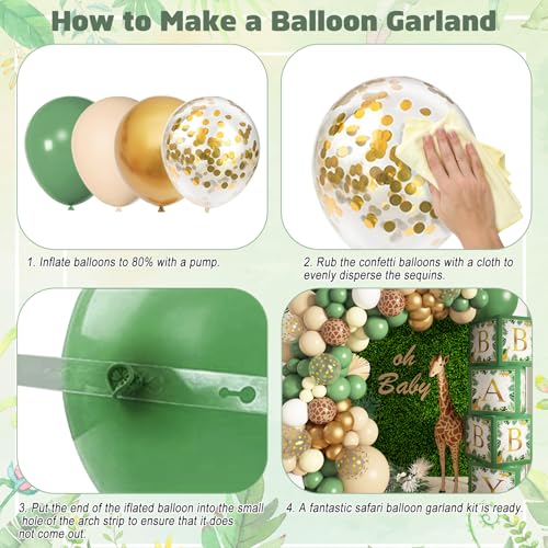 Baby Boxes Safari Jungle Baby Shower Decorations for Boy Girl, Safari Balloons Garland Arch Kit with 4Pcs Sage Green Animal Baby Boxes Nude Giraffe Print Balloons for Wild One Birthday Party Supplies by Ouddy Party - Used condition - Image 3