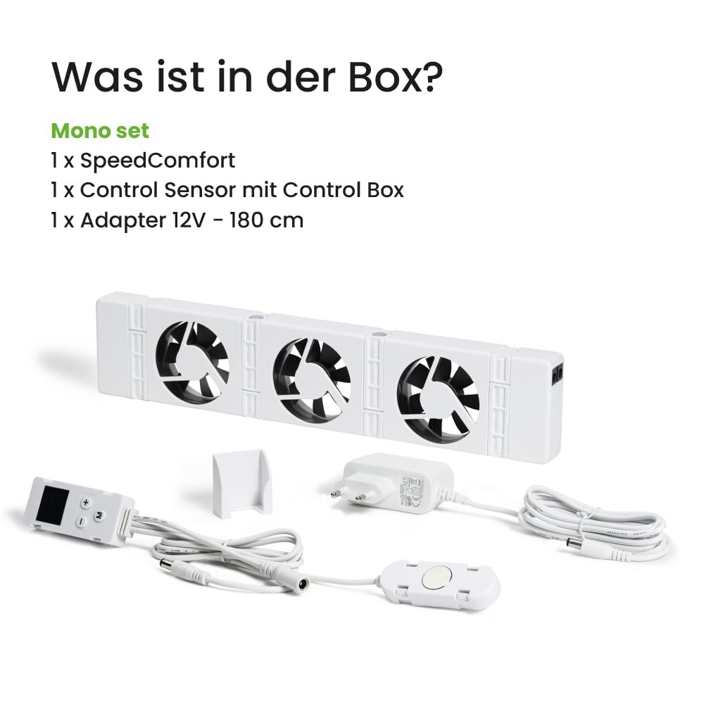 SpeedComfort Heizkörper Ventilator mit Control Sensor - Mono-Set (1x) - Bis zu 22% Energieeinsparung - Heizungsventilator Wärmepumpen-geeignet - Mehrere Geschwindigkeiten - Flüsterleise