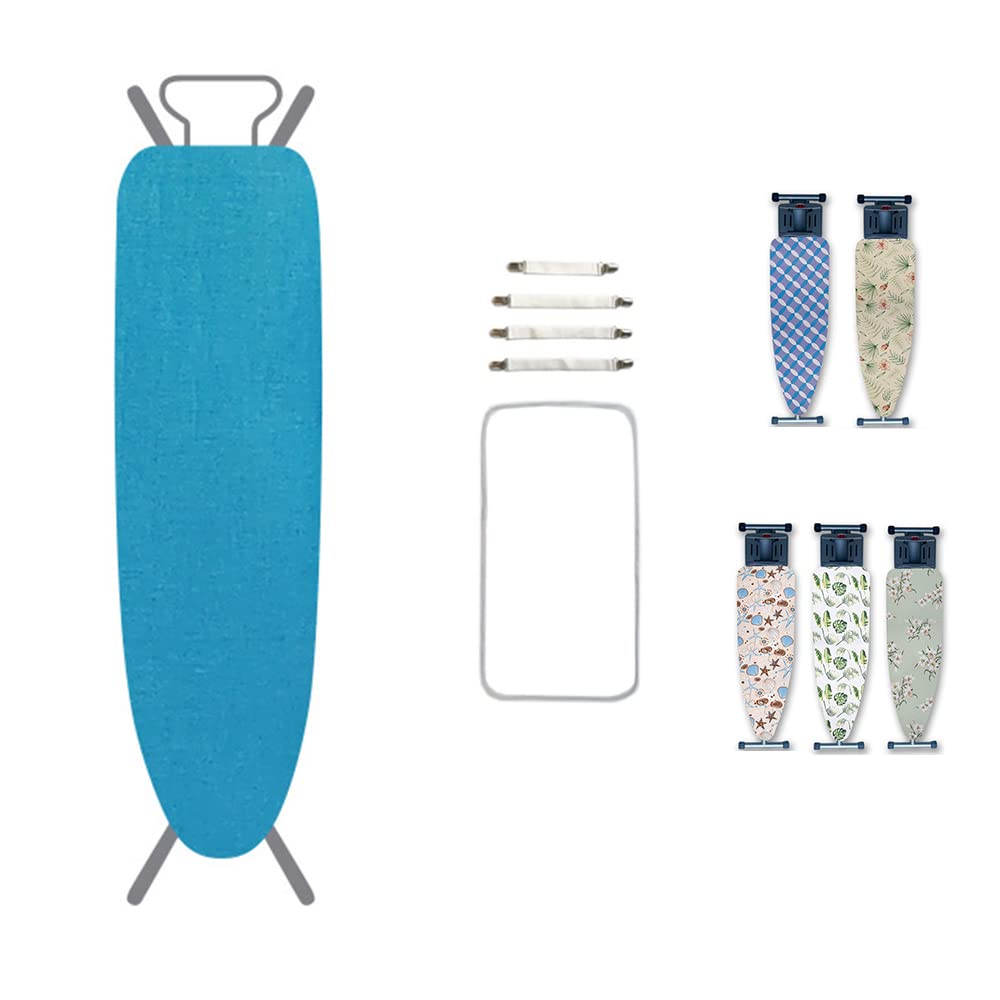 Highdi Sky Blue Ironing Board Cover 147X48cm, Simple Solid Color Replacement Ironing Cover For Steam Irons, Easy-Fit Ironing Board Cover With 4 X Clips 1X Protective Scorch Mesh Cloth (,147X48cm)