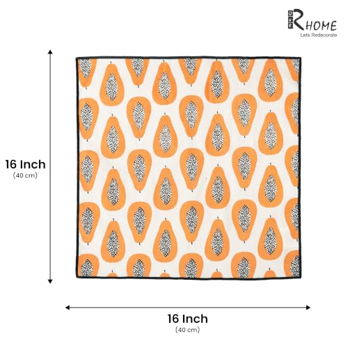 Image of Papaya Printed Cotton Napkins Set of 12 | 16 x 16 Inch (40 x 40 cm) | 100% Cotton with Peko Border | Reusable Cloth Dining & Cocktail Napkins | Machine Washable | Tropical Fruit Print