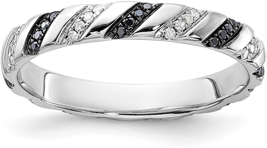 Diamond2Deal Sterling Silver Stackable Black and White Diamond Eternity Ring Size 5 to 10