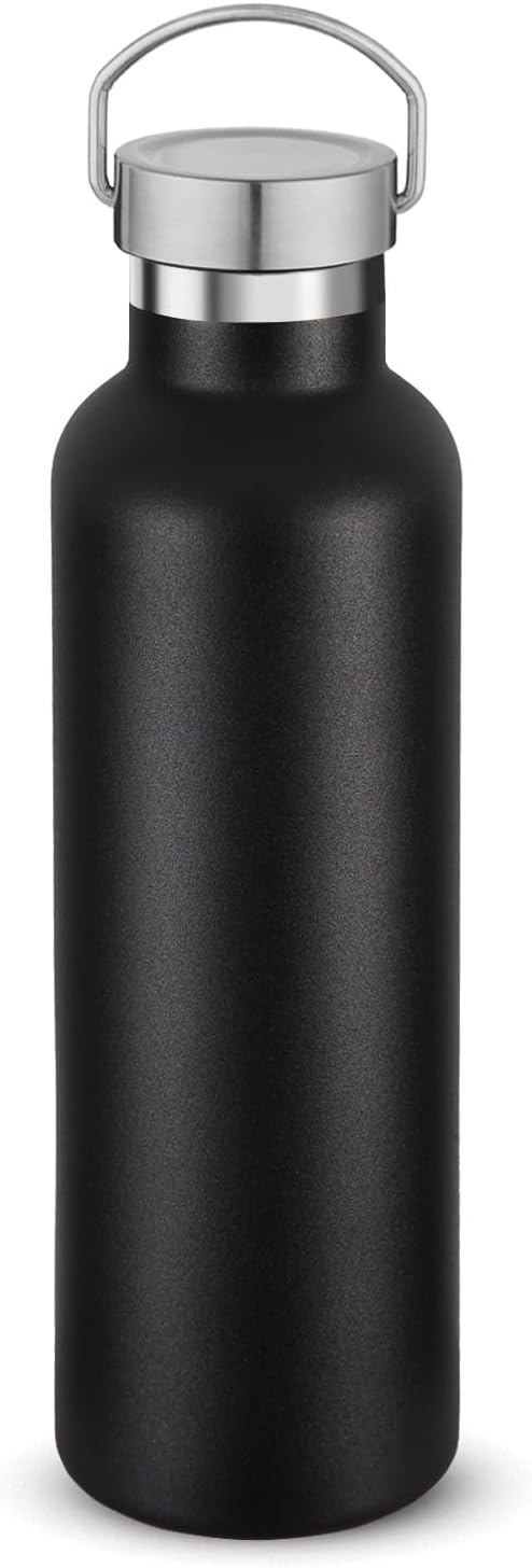 Volhoply Botella de agua de boca estándar aislada de 24 onzas con tapa combinada de plástico y acero inoxidable, 304 188 de doble pared aislada al