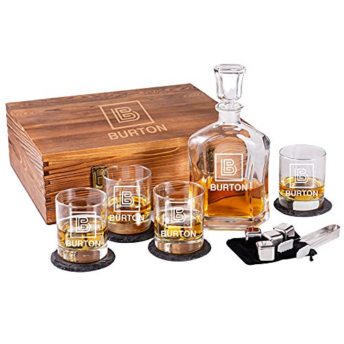 Froolu Custom Engraved Whiskey Decanter with Box - Great Gifts for Wedding & Groomsmen - Holds 23.75oz liquor - Monogrammed Name & Initial - Perfect for Him on Birthday, Christmas, Housewarming & more - Image 6
