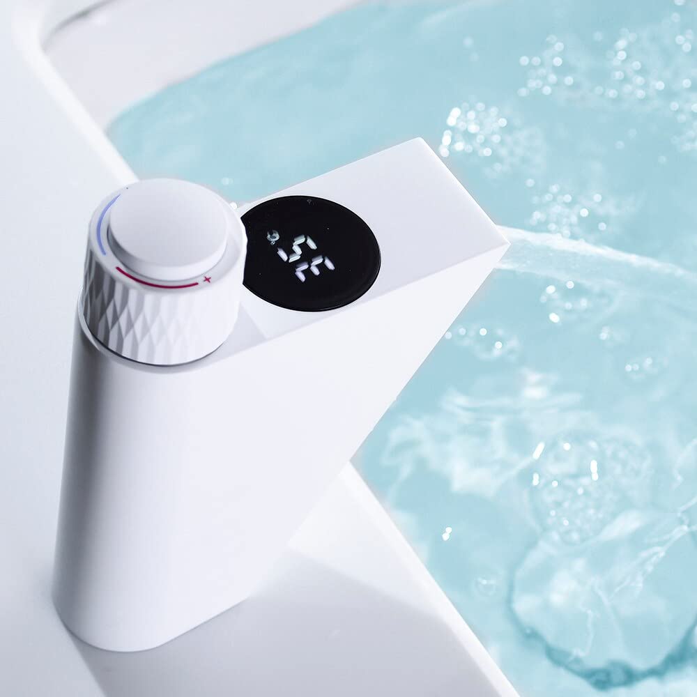 Robinet mitigeur de lavabo blanc chic en laiton affichage LED