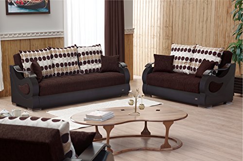 Beyan Illinois Collection Upholstered Traditional Convertible Folding Sofa Bed With Storage Space Includes 2 Pillows, Dark Brown #TOP4