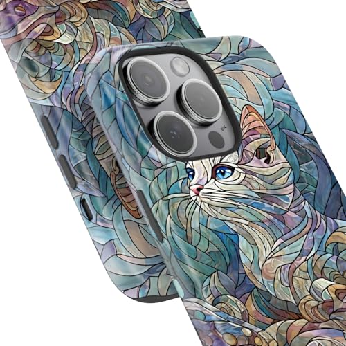 Image of Goodon for iPhone 15 Pro Case Cute - Wireless Charging Compatible - Dual-Layer Hard Shell + Silicone Cover - Protective Phone Case with Trendy Designs for Women - an Abstract Ragdoll Cat