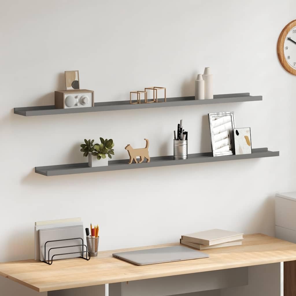 Juego de 2 estanterías de pared, color gris, tablero de fibra de densidad media, 115 x 9 x 3 cm, con capacidad de carga de 5 kg, para libros, plantas, decoración, salón, dormitorio, cocina