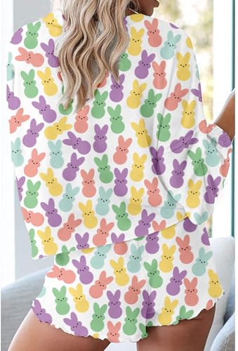 Image of Roshop Halloween Pajama Women's Pumpkin Matching Top & Shorts Loungewear Set