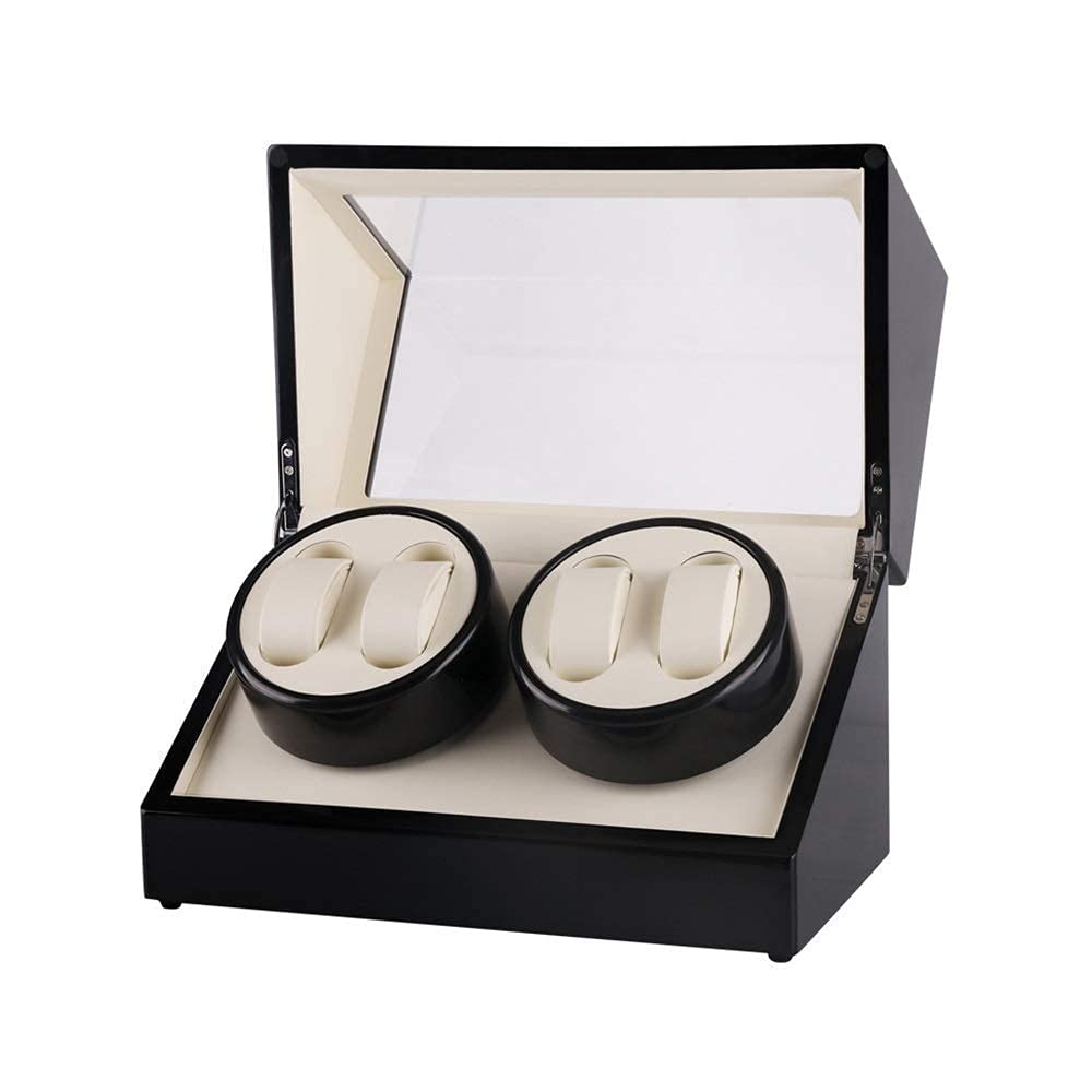 CGCSYZ Watch Watch Winder For 4 Watches,Wood Shell Piano Paint Exterior,Carbon Fiber Leather,Extremely Silent Motor Watches (White A)