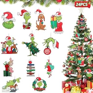 Fabelly 24PCS Christmas Tree Decorations, Christmas Tree Ornaments – Cute Wooden Hanging Ornaments for Christmas Tree – Christmas Decor Indoors Home Party
