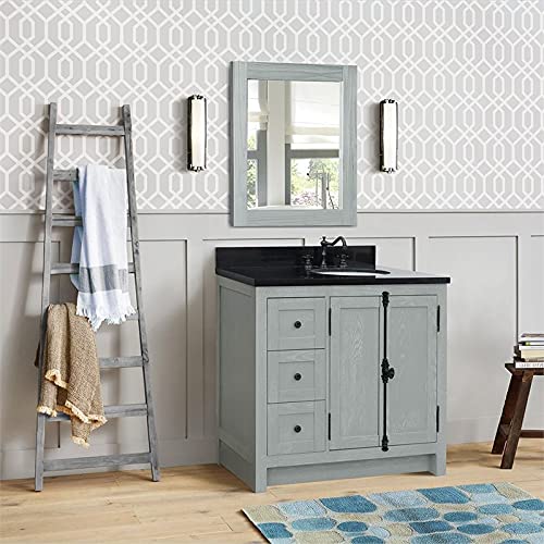 Plantation Solid Wood Vanity With Right Oval Sink In Gray Ash/Black #TOP1
