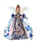 Elegante, blaue und goldfarbene Christbaumspitze mit leuchtendem Engel.