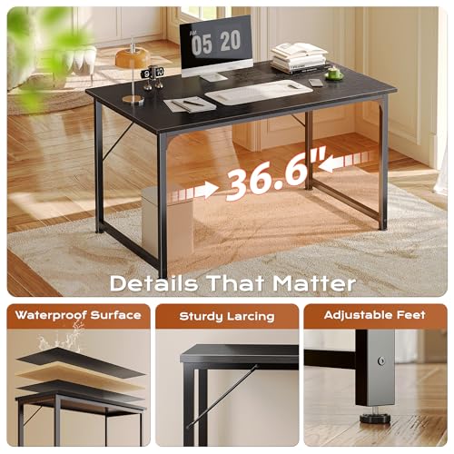 Image of PRAISUN 40 X 24 Inch Computer Desk with Deeper Desktop, Gaming Office Writing Work Desk for Home Office, Study, Bedroom, Work from Home Desk, Metal Frame, Black