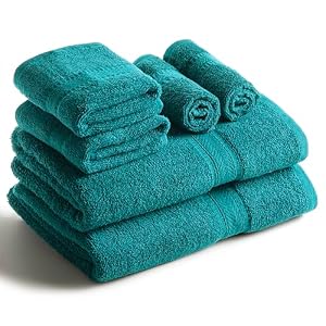 Sweet Needle - Handdoekenset, Teal -2 badhanddoeken, 2 handdoeken en 2 washandjes, dagelijks gebruik 500 GSM ringgesponnen, 100% katoen, zeer absorberend voor de badkamer (6 stuks)