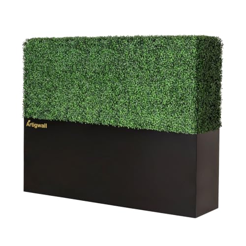 Artigwall Artificial Boxwood Hedge Wall with Black Steel Planter Box