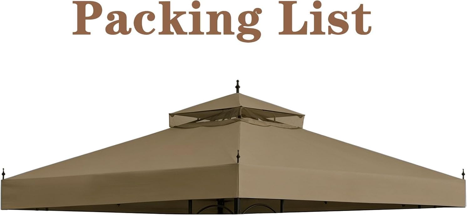 SCOCANOPY Gazebo Replacement Cover Compatible with 10x10 Ft Arrow Gazebo Modle # Modle 61821, HD-61821, 618221, 618221-C, GGHL00019,Khaki