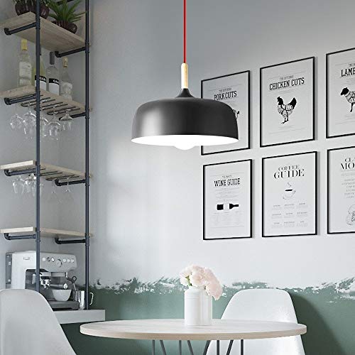 Plafonnier table à manger minimaliste E27 bois suspension noir - 4