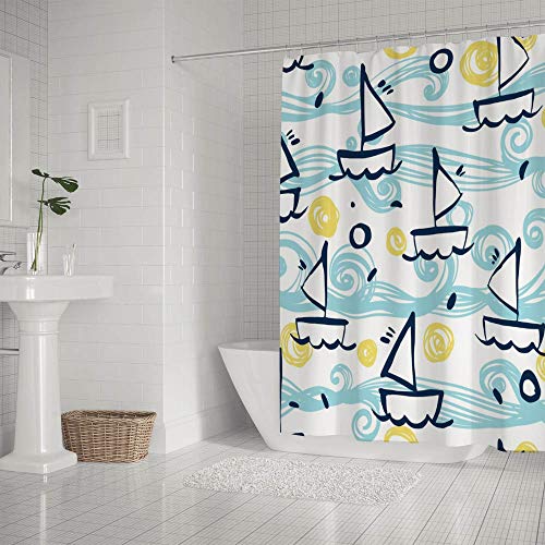 Rideau de douche lavable en machine en polyester bleu avec 12 crochets