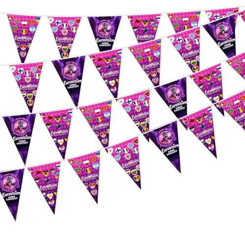 Eurovision Song Contest Bunting 10m-20 Flags (13×20cm) Polyester Eurovision Bunting Eurovision Party Decorations for Home Garden Bar Club
