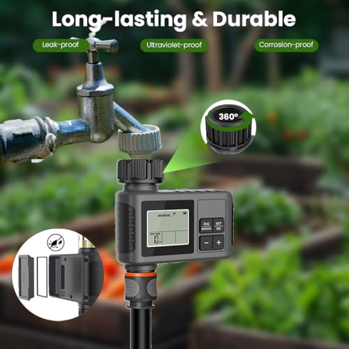 Image of HASTHIP Automatic Water Timer for Garden Faucet Programable LCD Auto Watering System with Manual Control Automatic Watering System Smart LCD Irrigation Timer for Garden, Lawn