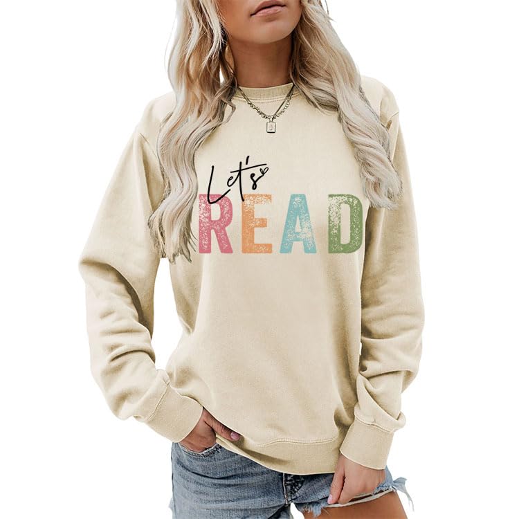 Let's Read Sweatshirt Women Reading Book Sweatshirts Funny Graphic Shirts Library Book Pullover Long Sleeve Tops