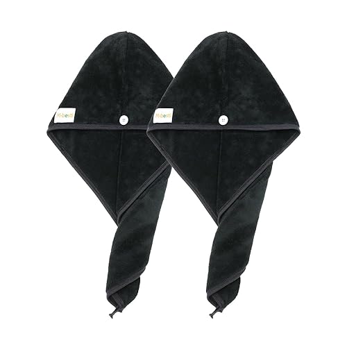 Miniatura 2 de Paquete de 2 toallas de microfibra para el cabello, toalla de secado de cabello con botón, toalla absorbente y antiencrespamiento para secar el