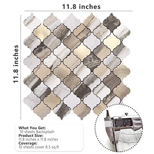 Stickgoo Arabesque Peel And Stick Backsplash Tile, Stick On Backsplash For Kitchen And Bathroom, Gold Wood Grain Marble Look Pvc Mixed Metal Aluminum Mosaic Tiles(10 Sheets) #TOP6