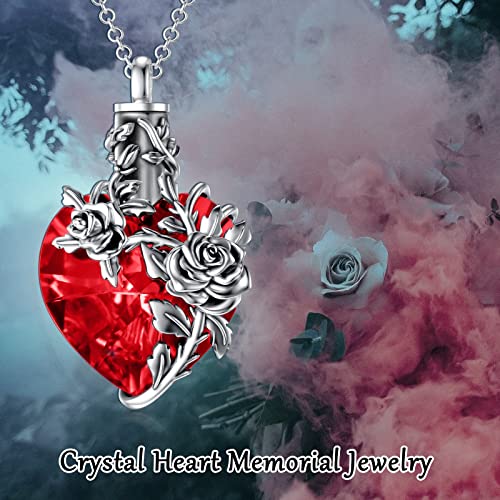 PELOVNY Rose/Lotus/Sunflower/Lily Flower Cremation Urn Necklace For Ashes Sterling Silver Heart/Teardrop Crystal Memorial Jewelry For Women3