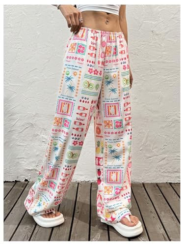 MakeMeChic Women's Tropical Print Palazzo Pants Low Waist Wide Leg Summer Trousers2