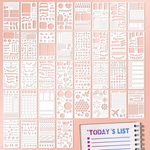 36 Pcs Journal Stencils Planner Stencils for Journaling Scrapbook Notebook Diary Scrapbooking Supplie Washable Durable