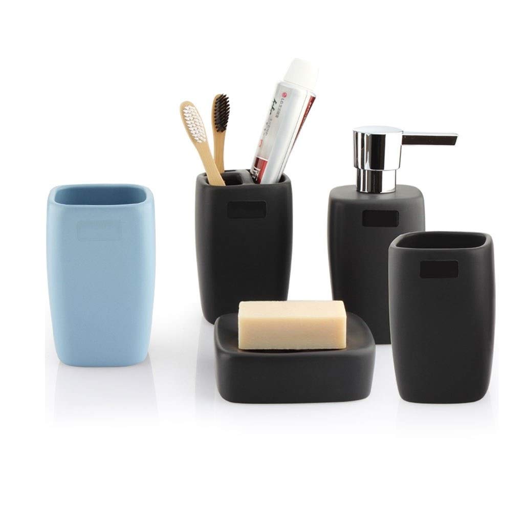 Dispensador de jabón líquido Set de accesorios de baño de 5 piezas El conjunto de apariencia mate de cerámica incluye: Dispensador de loción Jabonera para porta cepillos de dientes y 2 tazas de enjuag