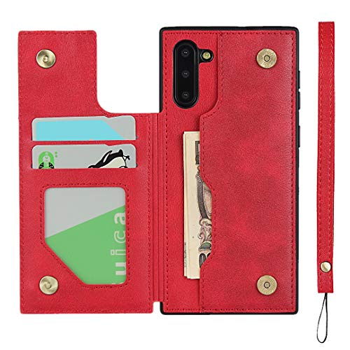 Pelanty Galaxy Note10 ケース Samsung Galaxy Note 10 ケース ギャラクシーNote10 ケース縄掛け 6.3インチ 背面 手帳型 PUレザー IC カード収納 軽量 スタンド機能 ボタン磁気 多機能 スマホケース 耐衝撃 滑り防止 全面保護 ストラップ 携帯カバー レッド