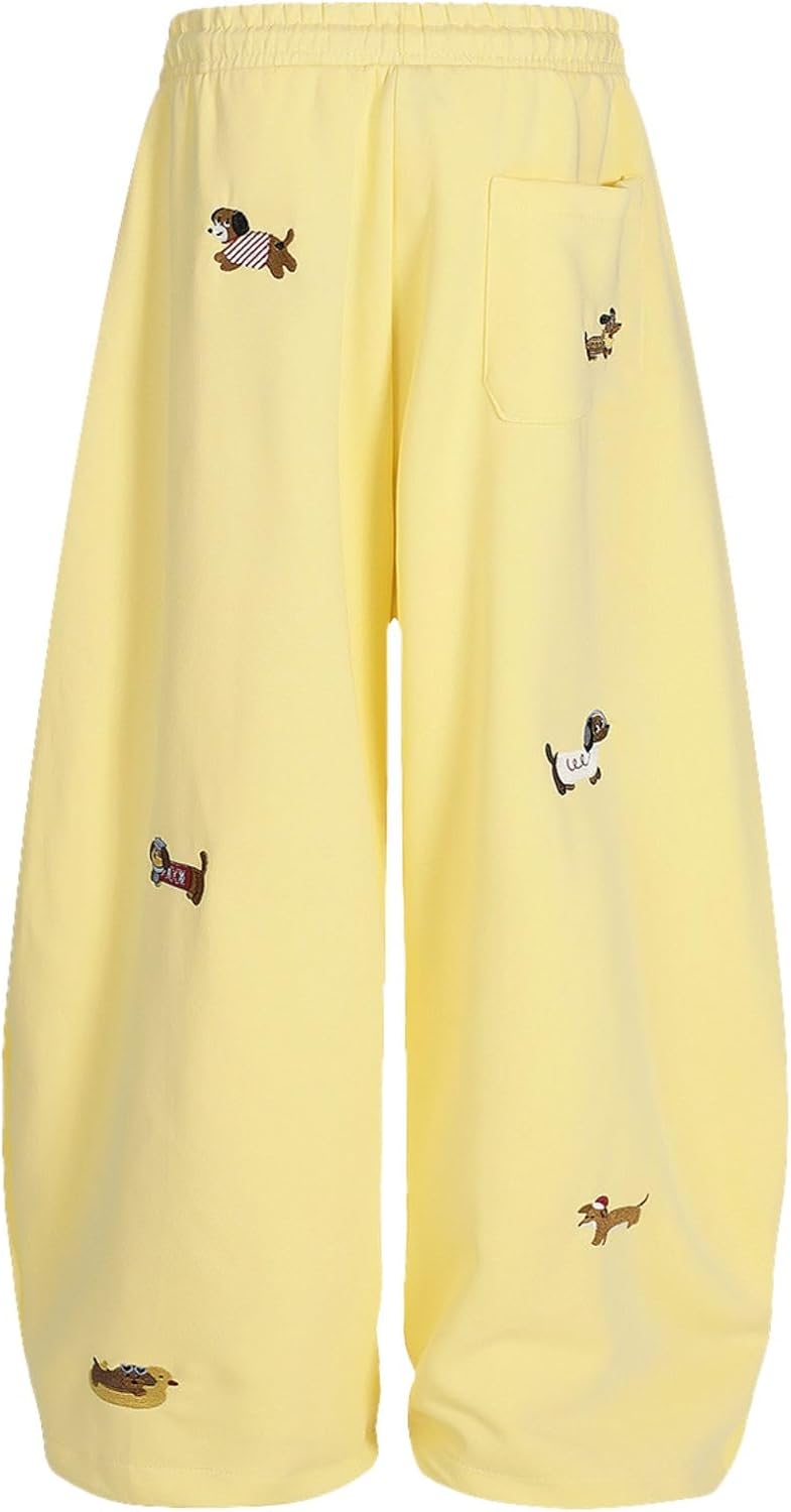 Aelfric Eden Embroidery Puppy Baggy Barrel Sweatpants Casual Y2K Elastic Drawstring Unisex Wide Leg Pants Lantern Trouser - Image 2