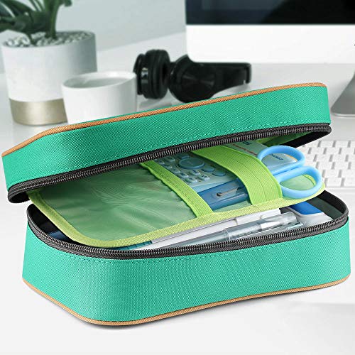 Homecube Pencil Case Big Capacity Storage Pen Bag Makeup Pouch Zippered Students Stationery Bag With Outer Pockets And Handle- 8.23X5.12X3.15- Green #TOP5