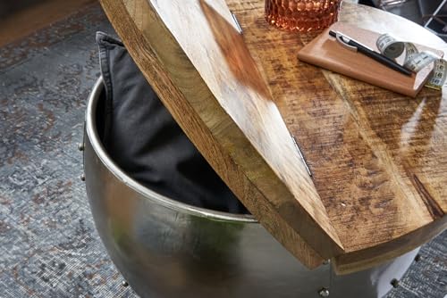 FineBuy Couchtisch Mango Massivholz/Metall 60x43x60 cm Industrial Style Rund, Design Wohnzimmertisch mit Stauraum, Moderner Loungetisch Sofatisch Silber – Bild 6